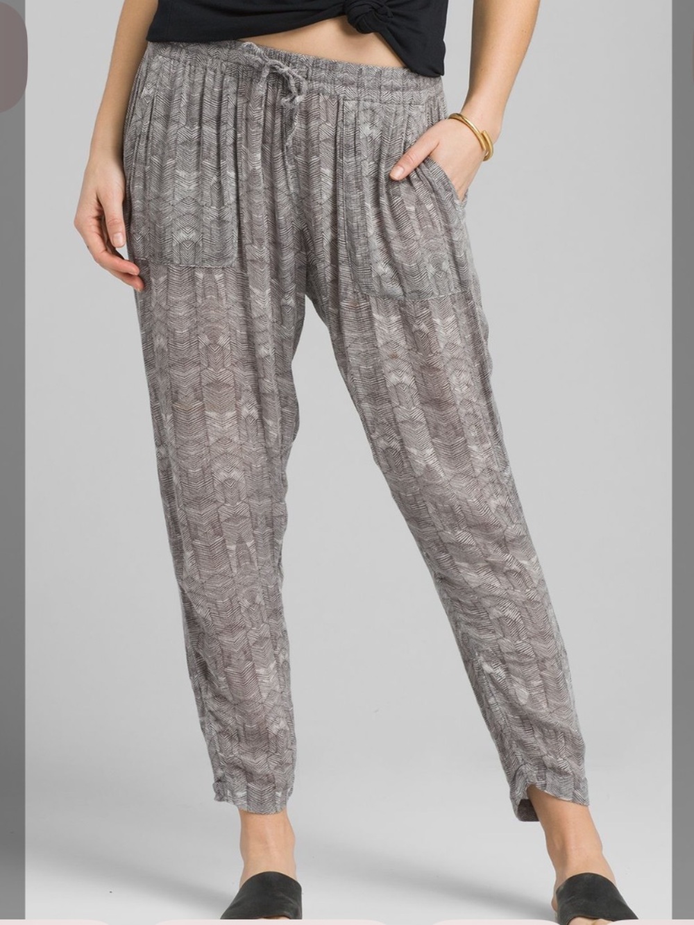 prAna Hele Mai Pants Gray Patterned Print Crinkle Gauze Womens Medium
